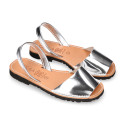 New Metal finish leather Menorquina sandals with mirror effect.