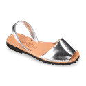 New Metal finish leather Menorquina sandals with mirror effect.