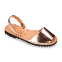 New Metal finish leather Menorquina sandals with mirror effect.