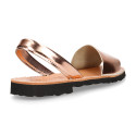 New Metal finish leather Menorquina sandals with mirror effect.