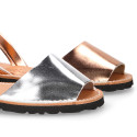 New Metal finish leather Menorquina sandals with mirror effect.