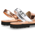 New Metal finish leather Menorquina sandals with mirror effect.