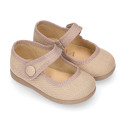 Dress cotton canvas Little Mary Janes with hook and loop strap.