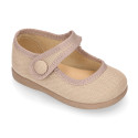 Dress cotton canvas Little Mary Janes with hook and loop strap.