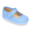 Dress cotton canvas Little Mary Janes with hook and loop strap.