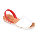 White leather Menorquina sandal shoes with combined rear strap.