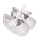 Metal linen canvas Mary Janes angle style for baby.