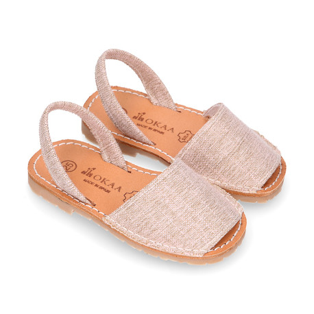 LINEN canvas Menorquina sandals with rear strap and flexible soles.