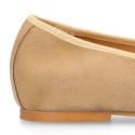 Classic suede leather ballet flat shoes with glitter toe cap.