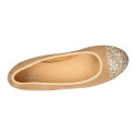 Classic suede leather ballet flat shoes with glitter toe cap.