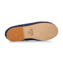 Classic suede leather ballet flat shoes with glitter toe cap.