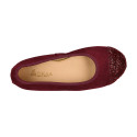 Classic suede leather ballet flat shoes with glitter toe cap.