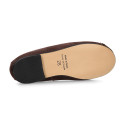 Classic suede leather ballet flat shoes with glitter toe cap.