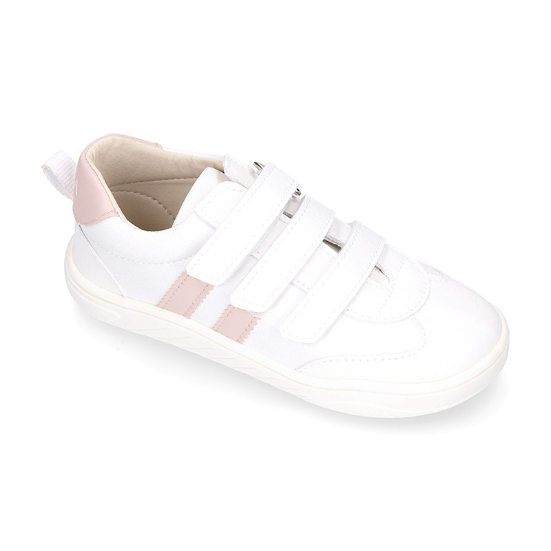 Zapatillas Velcro Colegiales de Niña en color blanco y rosa