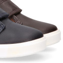 Ankle boots tennis style laceless in nappa leather combined with canvas.