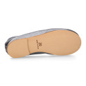 New Ballet flats in matte metal leather with adjustable ribbon.