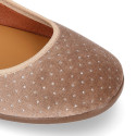 Special shiny velvet canvas ballet flat shoes with crystals.