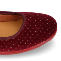 Special shiny velvet canvas ballet flat shoes with crystals.