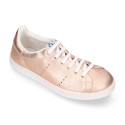 Casual tennis shoes in metal nappa leather with shoelaces.