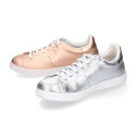 Casual tennis shoes in metal nappa leather with shoelaces.