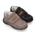Suede leather casual boat shoes laceless for little kids.