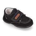 Suede leather casual boat shoes laceless for little kids.