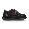 Suede leather casual boat shoes laceless for little kids.
