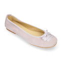 New suede leather Ballet flats with crossed ribbons.