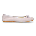 New suede leather Ballet flats with crossed ribbons.