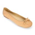 New suede leather Ballet flats with crossed ribbons.