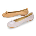 New suede leather Ballet flats with crossed ribbons.