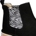 Suede leather ankle boots with animal print elastic band.