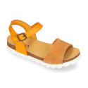 Combined leather sandal shoes with buckle fastening.
