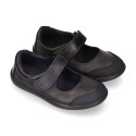 School Washable Nappa leather Mary Jane shoes laceless with reinforced toe cap.