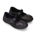 School Washable Nappa leather Mary Jane shoes laceless with reinforced toe cap.