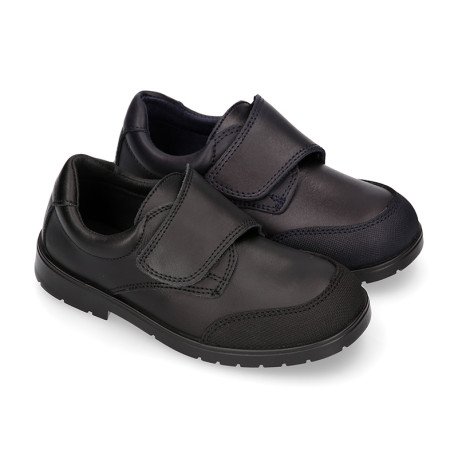 School Washable Nappa leather kids Oxford shoes laceless.