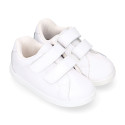 Washable leather little kids School sneakers shoes laceless.