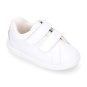 Washable leather little kids School sneakers shoes laceless.