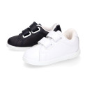 Washable leather little kids School sneakers shoes laceless.