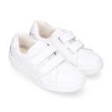 Washable leather kids School sneakers shoes laceless.