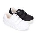 Washable leather kids School sneakers shoes laceless.