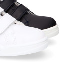 Washable leather kids School sneakers shoes laceless.