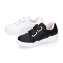 Washable leather kids School sneakers shoes laceless.