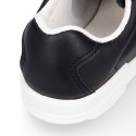Washable leather kids School sneakers shoes laceless.