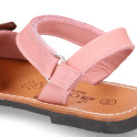 Nubuck leather Menorquina sandal shoes with hook and loop strap and fringed design.