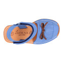 Nubuck leather Menorquina sandal shoes with hook and loop strap and fringed design.