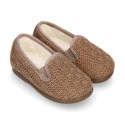 New structured wool knit Home shoes with elastics band.