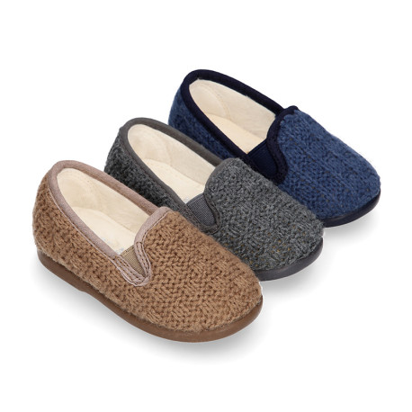 New structured wool knit Home shoes with elastics band.