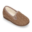 New structured wool knit Home shoes with elastics band.