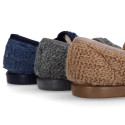 New structured wool knit Home shoes with elastics band.